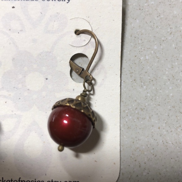 2 for $20 - Burgundy & Brass Acorn Earrings - Picture 5 of 5